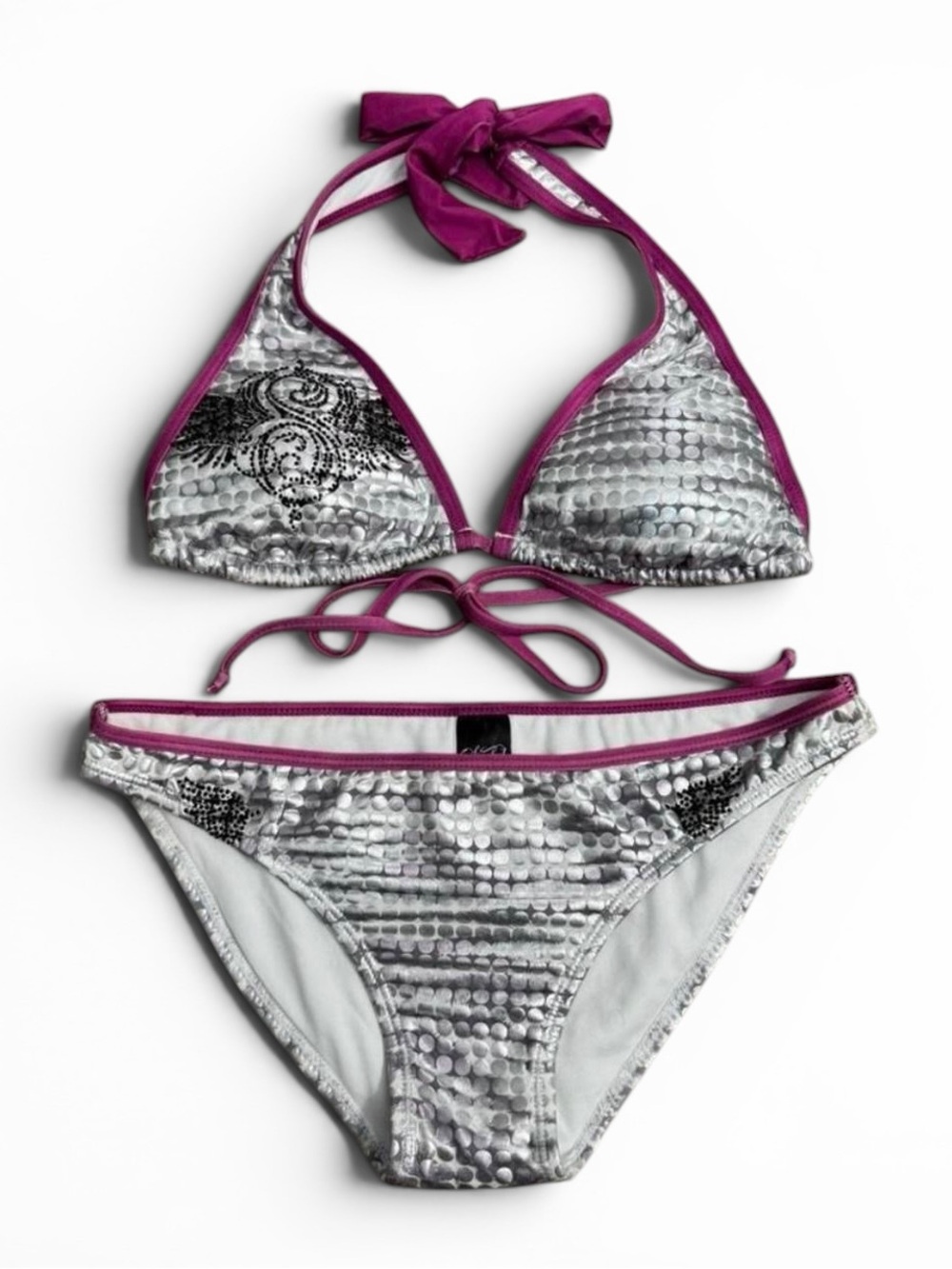 Rare Y2K Sinful By Affliction Legendary Bikini Set Silver & Pink (Women’s M)